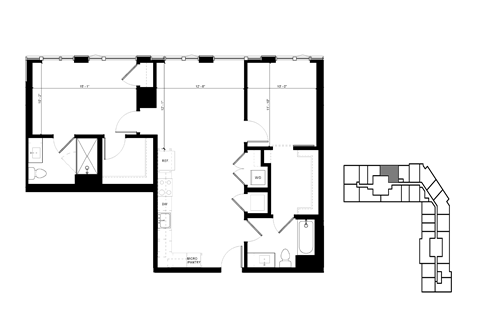 Floor plan for 2 beds, 2 baths, 1126 sqft